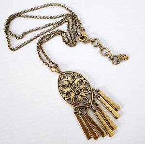 Lucky Brand pendant necklace boho layer necklace gold tone long necklace